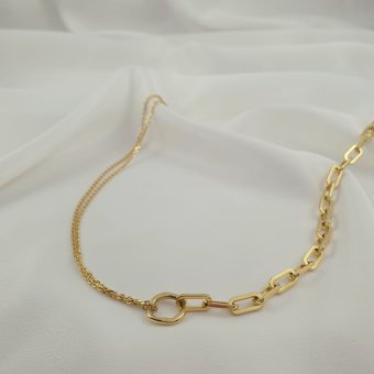 Κολιέ αλυσίδα διπλό - ΚΙΤΡΙΝΟ, ΑΣΗΜΙ