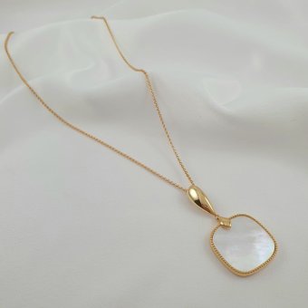 Κολιέ αλυσίδα με μενταγιόν από Φίλντισι - ΚΙΤΡΙΝΟ, ΑΣΗΜΙ, MOTHER OF PEARL, WHITE - 1