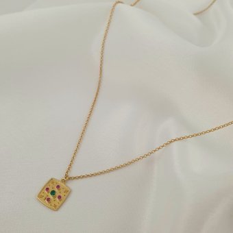 Κολιέ αλυσίδα με Βυζαντινό μενταγιόν με Ζιργκον - ΚΙΤΡΙΝΟ, ΑΣΗΜΙ, ΖΙΡΓΚΟΝ, PINK, ΖΙΡΓΚΟΝ, GREEN 