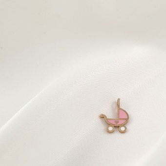 Μενταγιόν χρυσό καρότσι μωρού με ροζ & λευκό Σμάλτο - ΚΙΤΡΙΝΟ, ΧΡΥΣΟΣ K9, ΣΜΑΛΤΟ, PINK, ΣΜΑΛΤΟ, WHITE