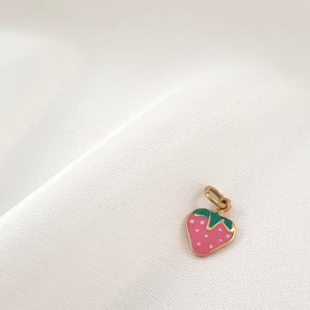 Μενταγιόν φράουλα από ροζ & πράσινο Σμάλτο - ΚΙΤΡΙΝΟ, ΧΡΥΣΟΣ K14, ΣΜΑΛΤΟ, PINK, ΣΜΑΛΤΟ, GREEN 