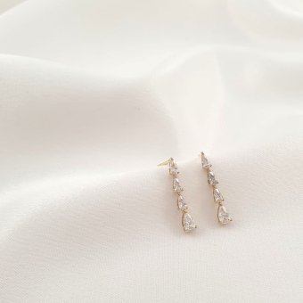 Σκουλαρίκια χρυσά κρεμαστά με λευκές πέτρες Ζιργκον - ΚΙΤΡΙΝΟ, ΧΡΥΣΟΣ K14, ΖΙΡΓΚΟΝ, WHITE