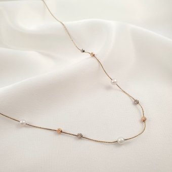 Κολιέ αλυσίδα τρίχρωμο με Μαργαριτάρια - ΚΙΤΡΙΝΟ-ΛΕΥΚΟ-ΡΟΖ, ΧΡΥΣΟΣ K14, ΜΑΡΓΑΡΙΤΑΡΙ, WHITE