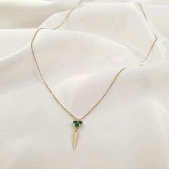 Κολιέ αλυσίδα χρυσή με τριγωνικό μενταγιόν & πράσινα Ζιργκον  - ΚΙΤΡΙΝΟ, ΧΡΥΣΟΣ K14, ΖΙΡΓΚΟΝ, GREEN 