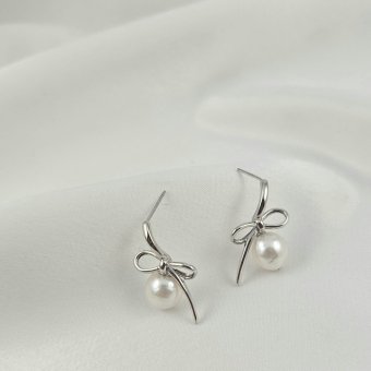 Σκουλαρίκια κρεμαστά με Φιόγκο & Μαργαριτάρι - ΛΕΥΚΟ, ΑΣΗΜΙ, ΜΑΡΓΑΡΙΤΑΡΙ, WHITE