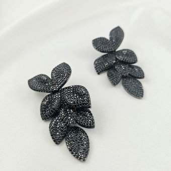 Σκουλαρίκια κρεμαστά "φύλλα" με μαύρα Ζιργκον - ΜΑΥΡΟ, ΑΣΗΜΙ, ΖΙΡΓΚΟΝ, BLACK - 1