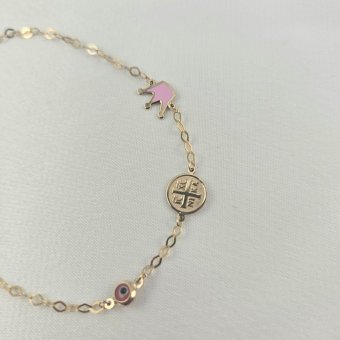 Βραχιόλι αλυσίδα χρυσό παιδικό με Μουράνο & Σμάλτο - ΚΙΤΡΙΝΟ, ΧΡΥΣΟΣ K9, ΜΟΥΡΑΝΟ, PINK, ΣΜΑΛΤΟ, PINK