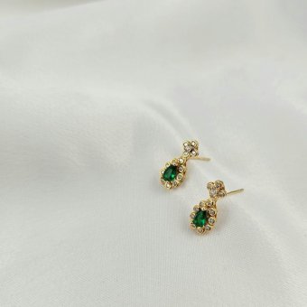 Σκουλαρίκια ροζέτα με λευκά και σμαραγδί Ζιργκον - ΚΙΤΡΙΝΟ, ΑΣΗΜΙ, ΖΙΡΓΚΟΝ, GREEN , ΖΙΡΓΚΟΝ, WHITE