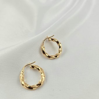 Σκουλαρίκια κρίκοι χρυσοί στριφτοί - ΚΙΤΡΙΝΟ, ΧΡΥΣΟΣ K14