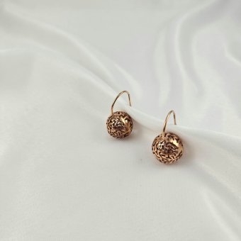 Σκουλαρίκια ροζ χρυσά κρεμαστά με σφαίρες - ΡΟΖ, ΧΡΥΣΟΣ K14