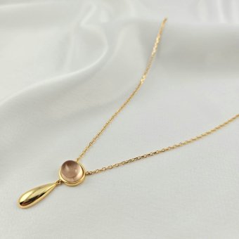 Κολιέ αλυσίδα με μενταγιόν Ζιργκον - ΚΙΤΡΙΝΟ, ΑΣΗΜΙ, ΖΙΡΓΚΟΝ, PINK