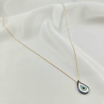 Κολιέ αλυσίδα χρυσή με μάτι με Σμάλτο & Ζιργκον - ΚΙΤΡΙΝΟ, ΧΡΥΣΟΣ K9, ΖΙΡΓΚΟΝ, BLUE, ΣΜΑΛΤΟ, BLUE