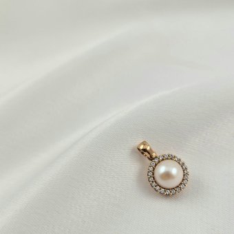 Μενταγιόν χρυσό με Μαργαριτάρι & λευκά Ζιργκον - ΚΙΤΡΙΝΟ, ΧΡΥΣΟΣ K14, ΜΑΡΓΑΡΙΤΑΡΙ, WHITE, ΖΙΡΓΚΟΝ, WHITE