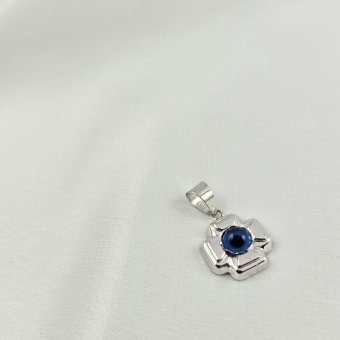 Μενταγιόν λευκόχρυσο Σταυρός Μάτι με Μουράνο - ΛΕΥΚΟ, ΧΡΥΣΟΣ K14, ΜΟΥΡΑΝΟ, BLUE