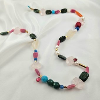 Κολιέ με Quartz, Μαλαχίτες & Μαργαριτάρια - ΚΙΤΡΙΝΟ, ΑΣΗΜΙ, ΜΑΡΓΑΡΙΤΑΡΙ, WHITE, ΜΑΛΑΧΙΤΗΣ, GREEN 