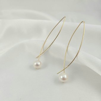 Σκουλαρίκια κρεμαστά χρυσά με Μαργαριτάρι - ΚΙΤΡΙΝΟ, ΧΡΥΣΟΣ K14, ΜΑΡΓΑΡΙΤΑΡΙ, WHITE