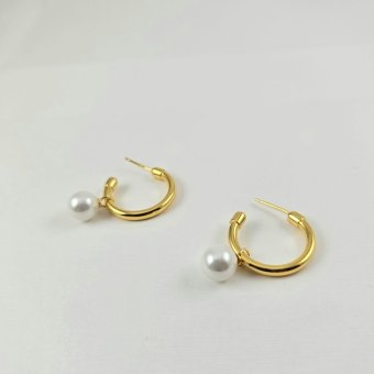 Σκουλαρίκια κρίκοι ανοιχτοί με Μαργαριτάρι - ΚΙΤΡΙΝΟ, ΑΣΗΜΙ, ΜΑΡΓΑΡΙΤΑΡΙ, WHITE