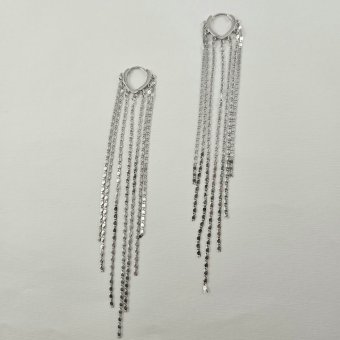 Σκουλαρίκια κρίκοι ασημένιοι με κρεμαστά στοιχεία - ΛΕΥΚΟ, ΑΣΗΜΙ