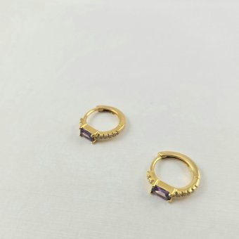 Σκουλαρίκια κρίκοι με μοβ & λευκά Ζιργκον - ΚΙΤΡΙΝΟ, ΑΣΗΜΙ, ΖΙΡΓΚΟΝ, PURPLE, ΖΙΡΓΚΟΝ, WHITE - 2