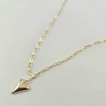 Κολιέ αλυσίδα με μενταγιόν καρδιά - ΚΙΤΡΙΝΟ, ΑΣΗΜΙ