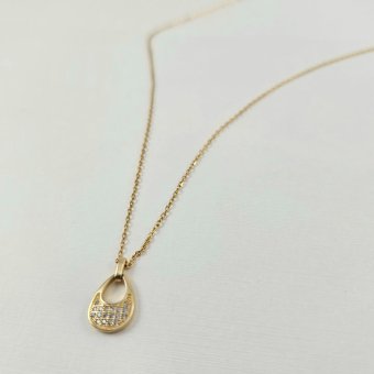 Κολιέ αλυσίδα με μενταγιόν με λευκά Ζιργκον - ΚΙΤΡΙΝΟ, ΑΣΗΜΙ, ΖΙΡΓΚΟΝ, WHITE - 1