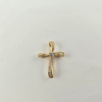 Σταυρός χρυσός με λευκά Ζιργκον - ΚΙΤΡΙΝΟ, ΧΡΥΣΟΣ K14, ΖΙΡΓΚΟΝ, WHITE