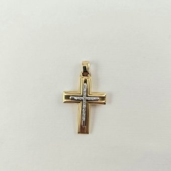 Σταυρός χρυσός με λευκά Ζιργκον - ΚΙΤΡΙΝΟ-ΛΕΥΚΟ, ΧΡΥΣΟΣ K14, ΖΙΡΓΚΟΝ, WHITE