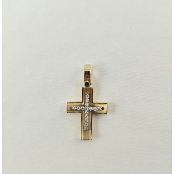 Σταυρός χρυσός με λευκά Ζιργκον - ΚΙΤΡΙΝΟ, ΧΡΥΣΟΣ K14, ΖΙΡΓΚΟΝ, WHITE