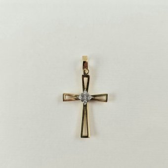 Σταυρός χρυσός με λευκά Ζιργκον - ΚΙΤΡΙΝΟ, ΧΡΥΣΟΣ K14, ΖΙΡΓΚΟΝ, WHITE