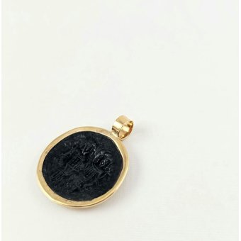 Μενταγιόν Κωνσταντινάτο από χρυσό & χαλκό - ΚΙΤΡΙΝΟ-ΜΑΥΡΟ, ΧΡΥΣΟΣ Κ14 & ΧΑΛΚΟΣ