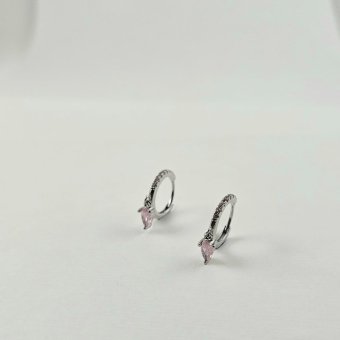 Σκουλαρίκια κρίκοι ασημένιο με ροζ Ζιργκον - ΛΕΥΚΟ, ΑΣΗΜΙ, ΖΙΡΓΚΟΝ, PINK - 1