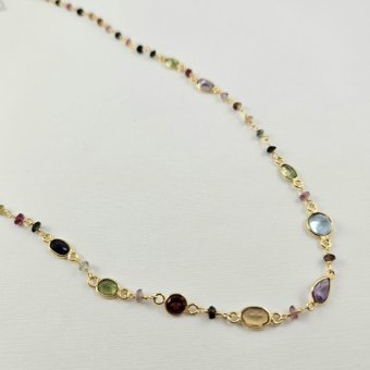 Κολιέ με πέτρες Τουρμαλίνη & Περίδοτο - ΚΙΤΡΙΝΟ, ΑΣΗΜΙ, ΤΟΥΡΜΑΛΙΝΗ, PINK