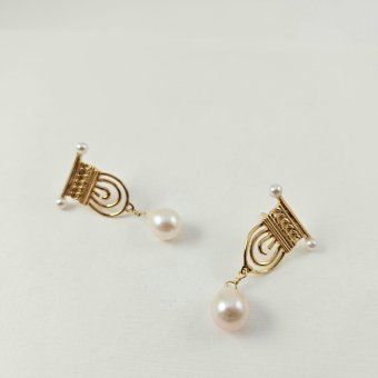 Σκουλαρίκια κρεμαστά με Λαμπραδορίτη & Μαργαριτάρια - ΚΙΤΡΙΝΟ, ΑΣΗΜΙ, ΜΑΡΓΑΡΙΤΑΡΙ, WHITE