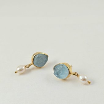 Σκουλαρίκια κρεμαστά με Aquamarine & Μαργαριτάρι  - ΚΙΤΡΙΝΟ, ΑΣΗΜΙ, ΑΚΟΥΑ ΜΑΡΙΝ, AQUA, ΜΑΡΓΑΡΙΤΑΡΙ, WHITE