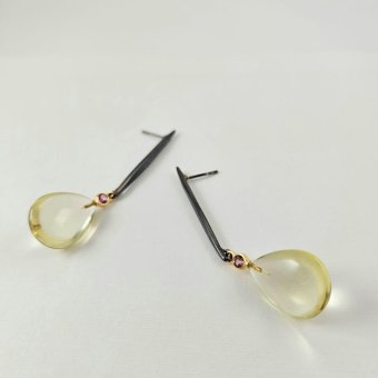 Σκουλαρίκια κρεμαστά με κίτρινο Κουάρτζ & Τουρμαλίνη - ΚΙΤΡΙΝΟ-ΜΑΥΡΟ, ΑΣΗΜΙ, ΤΟΥΡΜΑΛΙΝΗ, PINK, ΚΟΥΑΡΤΖ, PINK