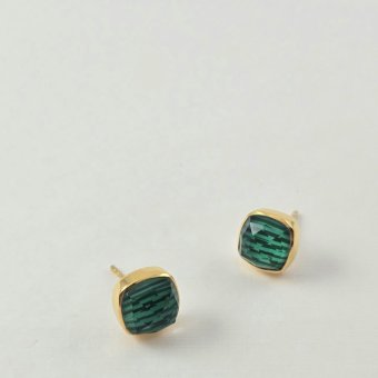 Σκουλαρίκια κολλητά τετράγωνα με Μαλαχίτη - ΚΙΤΡΙΝΟ, ΑΣΗΜΙ, ΜΑΛΑΧΙΤΗΣ, GREEN 