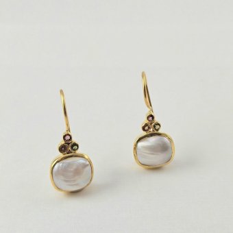 Σκουλαρίκια κρεμαστά με Τουρμαλίνη & Μαργαριτάρι - ΚΙΤΡΙΝΟ, ΑΣΗΜΙ, ΤΟΥΡΜΑΛΙΝΗ, PINK, ΜΑΡΓΑΡΙΤΑΡΙ, WHITE