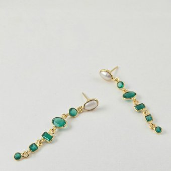 Σκουλαρίκια κρεμαστά με πράσινο Όνυχα & Μαργαριτάρι - ΚΙΤΡΙΝΟ, ΑΣΗΜΙ, ΟΝΥΧΑΣ, GREEN , ΜΑΡΓΑΡΙΤΑΡΙ, WHITE