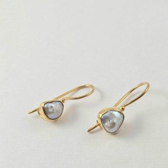 Σκουλαρίκια κρεμαστά με Μαργαριτάρι - ΚΙΤΡΙΝΟ, ΑΣΗΜΙ, ΜΑΡΓΑΡΙΤΑΡΙ, WHITE