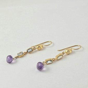 Σκουλαρίκια κρεμαστά με Οπάλιο & Τοπάζι - ΚΙΤΡΙΝΟ, ΑΣΗΜΙ, ΤΟΠΑΖΙ, YELLOW - 1