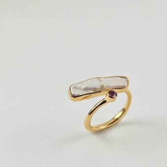 Δαχτυλίδι με μεγάλο Μαργαριτάρι & Τουρμαλίνη - ΚΙΤΡΙΝΟ, ΑΣΗΜΙ, ΜΑΡΓΑΡΙΤΑΡΙ, WHITE, ΤΟΥΡΜΑΛΙΝΗ, PINK