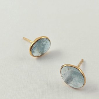 Σκουλαρίκια κολλητά με Άκουα μαρίν - ΚΙΤΡΙΝΟ, ΑΣΗΜΙ, ΑΚΟΥΑ ΜΑΡΙΝ, AQUA - 1