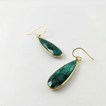 Σκουλαρίκια κρεμαστά με Σμαράγδια - ΚΙΤΡΙΝΟ, ΑΣΗΜΙ, ΣΜΑΡΑΓΔΙ, WHITE