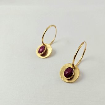 Σκουλαρίκια κρίκοι με Ρουμπίνια - ΚΙΤΡΙΝΟ, ΑΣΗΜΙ, ΡΟΥΜΠΙΝΙ, RUBY
