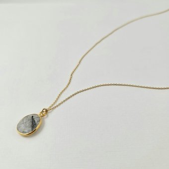 Κολιέ αλυσίδα με μενταγιόν με Ρουτίλιο - ΚΙΤΡΙΝΟ, ΑΣΗΜΙ, ΡΟΥΤΙΛΙΟ, GREY