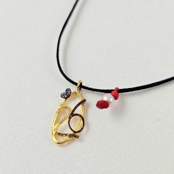 Κολιέ γούρι 2026 με Μαργαριτάρι - ΚΙΤΡΙΝΟ-ΜΑΥΡΟ, ΑΣΗΜΙ