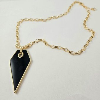 Κολιέ αλυσίδα με μενταγιόν με μαύρο Σμάλτο - ΚΙΤΡΙΝΟ, ΑΣΗΜΙ