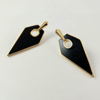 Σκουλαρίκια κρεμαστά γεωμετρικά με μαύρο Σμάλτο - ΚΙΤΡΙΝΟ, ΑΣΗΜΙ