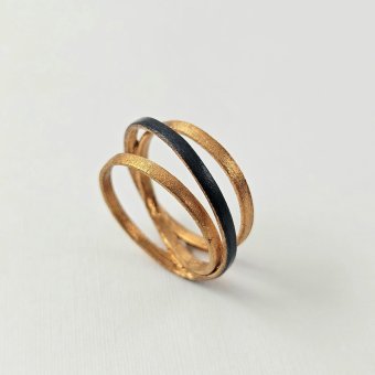 Δαχτυλίδι δίχρωμο με τρεις σειρές  - ΚΙΤΡΙΝΟ-ΜΑΥΡΟ, ΑΣΗΜΙ