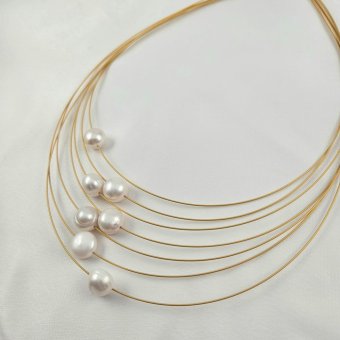 Κολιέ με Μαργαριτάρια - ΚΙΤΡΙΝΟ, ΑΣΗΜΙ, ΜΑΡΓΑΡΙΤΑΡΙ, WHITE